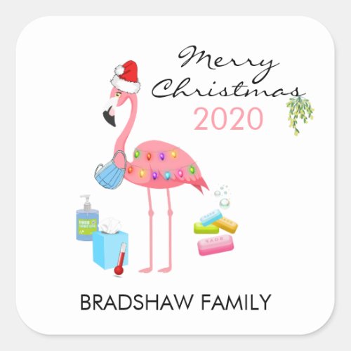 Funny Flamingo  2020 Covid Christmas Tree Square Sticker