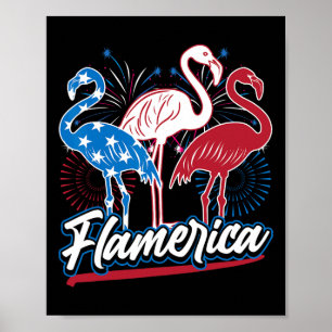 Funny Flamingo 4th Of July Patriotic American Flag Poster