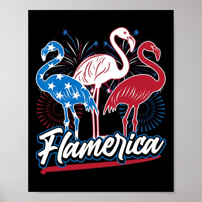 Funny Flamingo 4th Of July Patriotic American Flag Poster (Front)