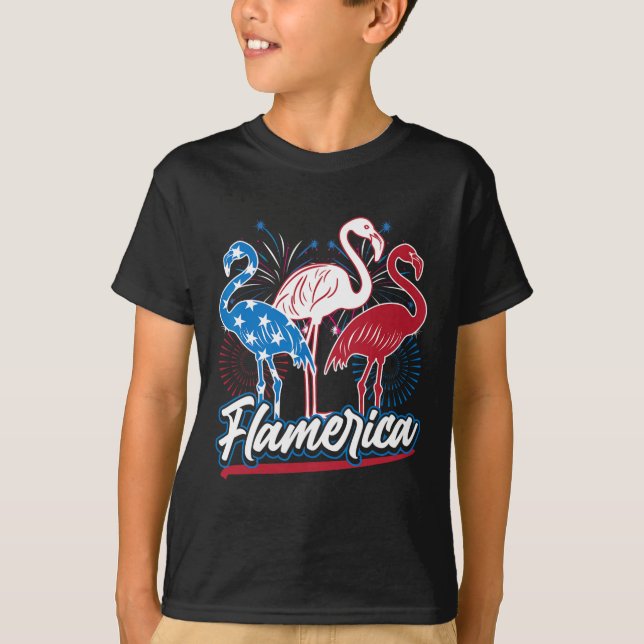 Funny Flamingo 4th Of July Patriotic American Flag T-Shirt (Front)