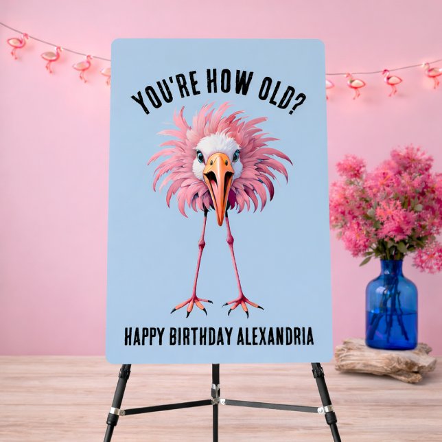 Funny Flamingo Adult Birthday Party Foam Board (funny adult pink flamingo birthday party decor)