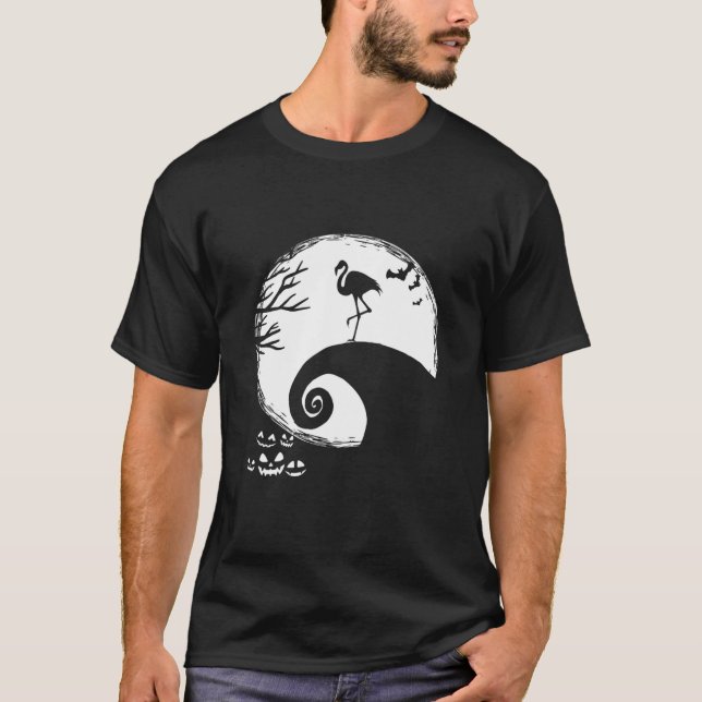 Funny Flamingo And Moon Halloween Costume T-Shirt (Front)