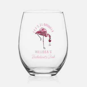 Funny Flamingo Bachelorette Weekend Party Stemless Wine Glass