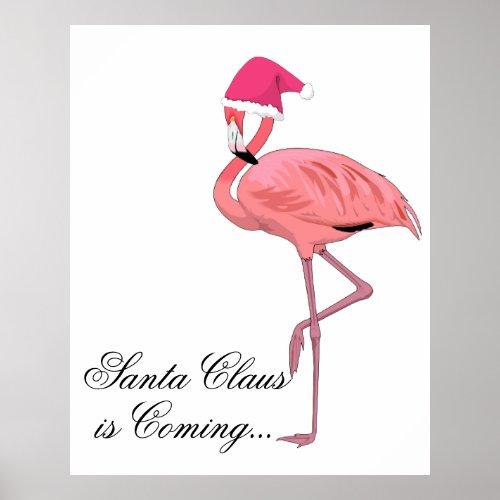 Funny Flamingo Beach Christmas Santa Claus Poster