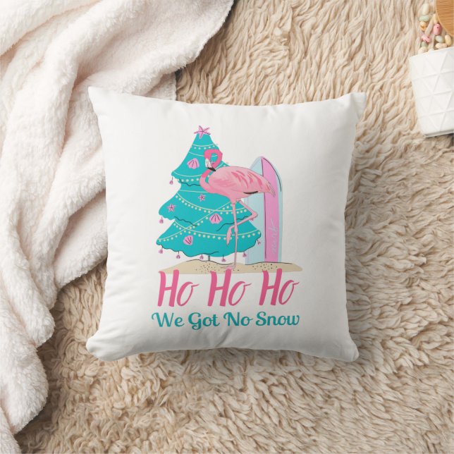 Funny Flamingo Beach Christmas Throw Pillow (Blanket)