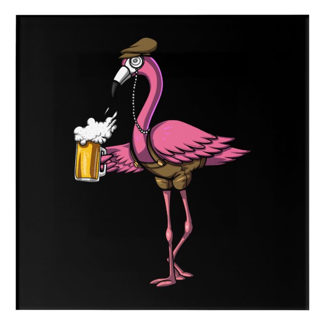 Funny Flamingo Bird Drinking Beer Party Acrylic Print (Front)