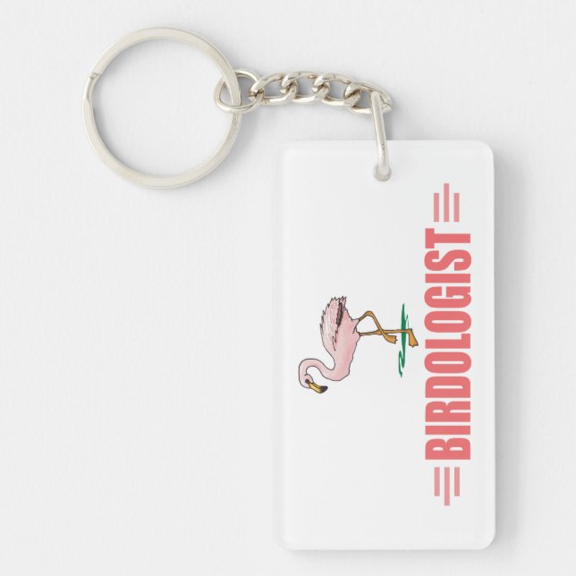 Funny Flamingo Bird Watching Keychain (Front)