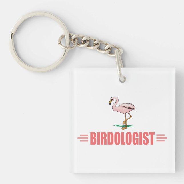 Funny Flamingo Bird Watching Keychain (Front)