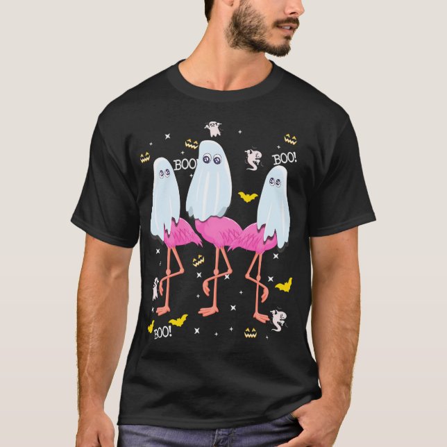 Funny Flamingo Boo Halloween Party T-Shirt (Front)