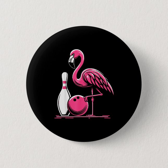 Funny Flamingo Bowling N Bowl Bowler  Button (Front)