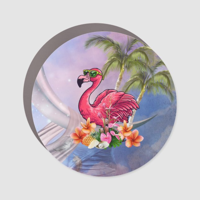 Funny flamingo car magnet (Front)