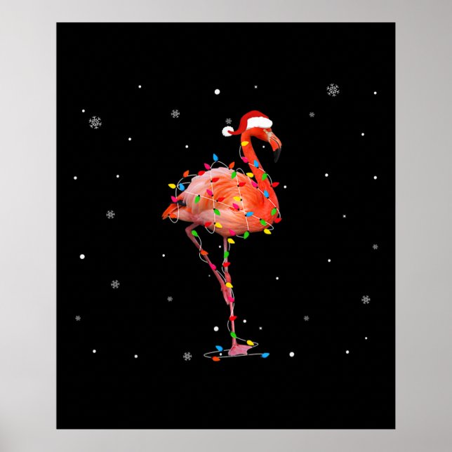 Funny Flamingo Christmas Light Apparel Cute Xmas Poster (Front)