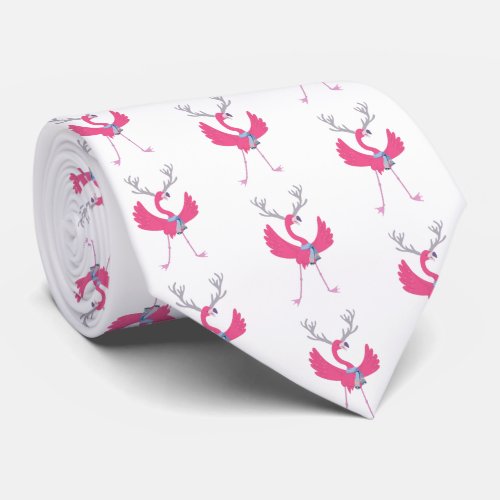 Funny Flamingo Christmas Reindeer Pattern Neck Tie