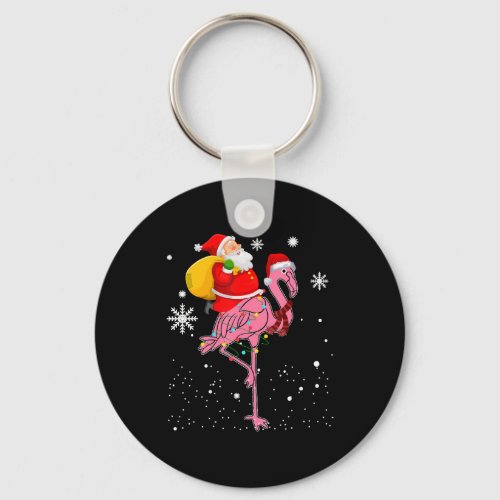 Funny Flamingo Christmas Santa T_Shirt Keychain