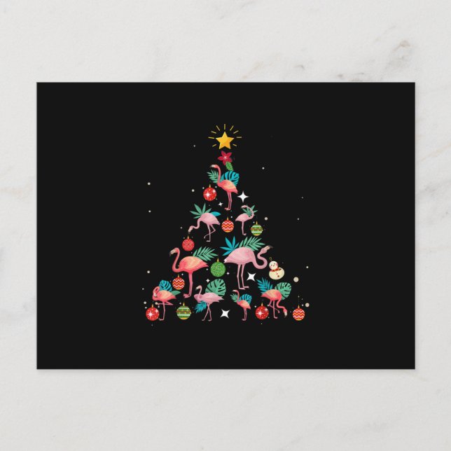 Funny Flamingo Christmas Tree Holiday Postcard (Front)