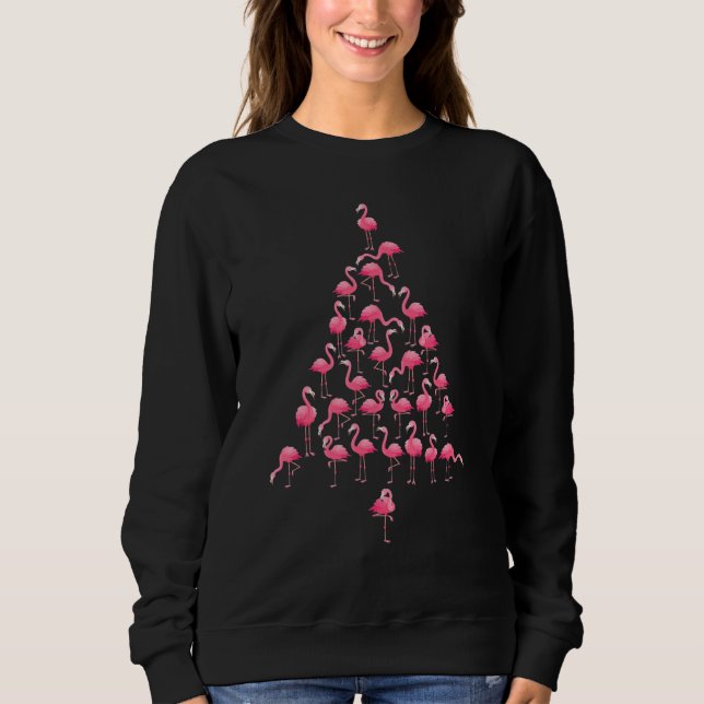 Funny Flamingo Christmas Tree Ornithologist Xmas W Sweatshirt (Front)