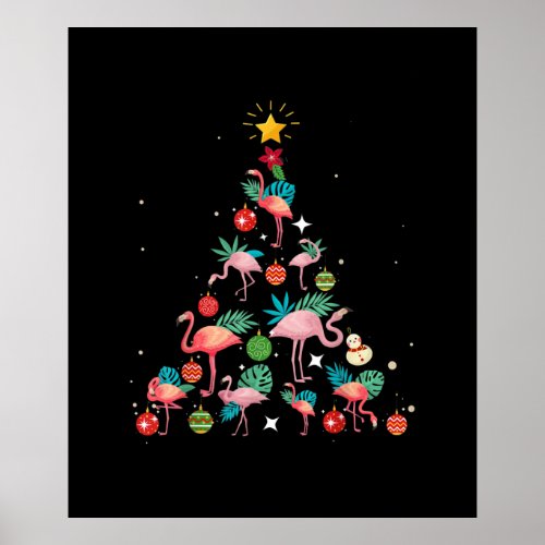 Funny Flamingo Christmas Tree Poster