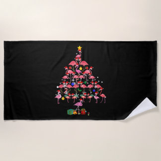 Funny Flamingo Christmas Tree T Shirt Beach Towel