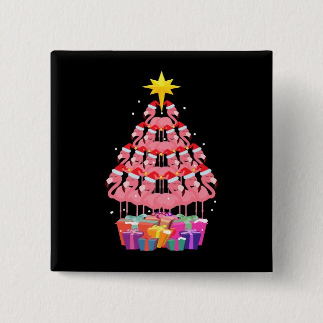 Funny Flamingo Christmas TreeGift Tee Button (Front)