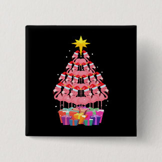 Funny Flamingo Christmas TreeGift Tee Button