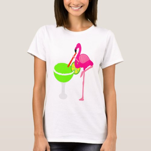 Funny Flamingo Drinking a Margarita T_Shirt
