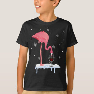 Funny Flamingo Drinking Wine On Christmas Xmas Paj T-Shirt