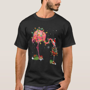 Funny Flamingo Drinking Wine On Christmas Xmas Paj T-Shirt