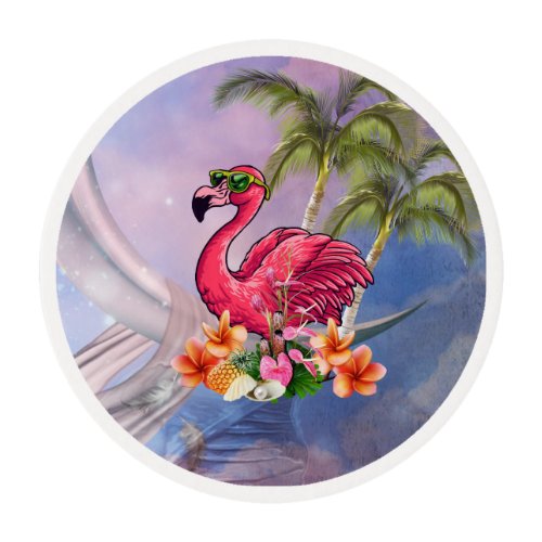 Funny flamingo edible frosting rounds