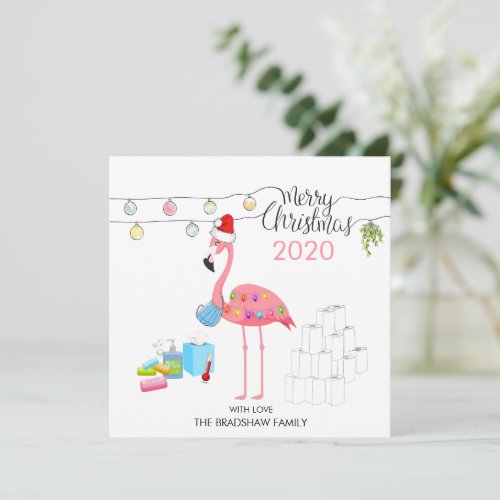 Funny Flamingo Family 2020 Covid Christmas Holiday Card
