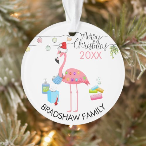 Funny Flamingo Family 2020 Covid Christmas Tree Ornament