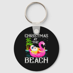 Funny Flamingo Float Santa Claus Christmas At The Keychain