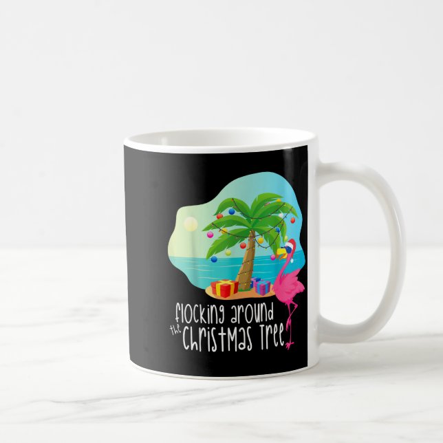Funny Flamingo Flocking Around The Christmas Tree  Coffee Mug (Right)