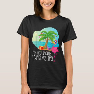 Funny Flamingo Flocking Around The Christmas Tree T-Shirt