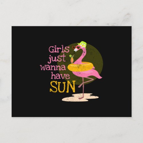 Funny Flamingo girls just wanna have sun drinking Postcard