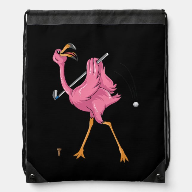 Funny Flamingo Golfing Flamingo Golf Flamingo Drawstring Bag (Front)