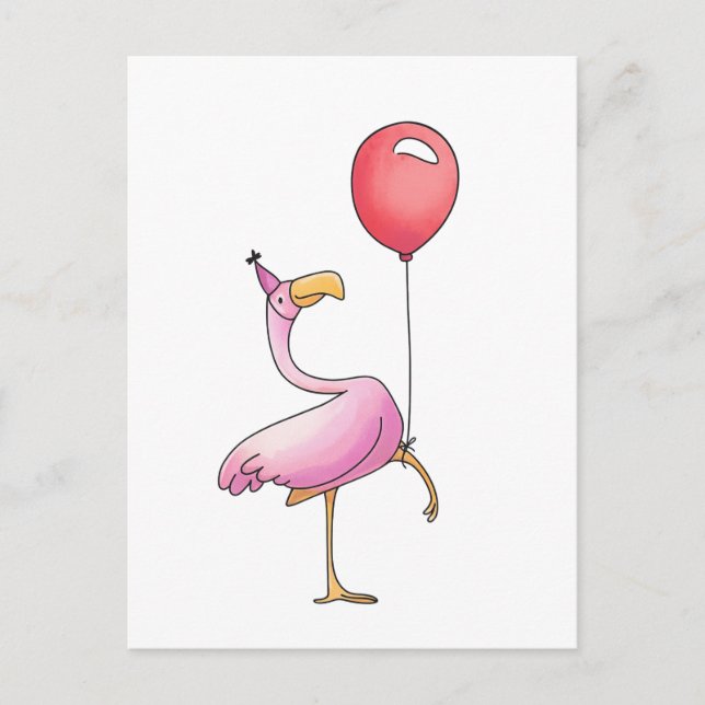 Funny Flamingo Happy Birthday – Cute Pink Bird Postcard (Front)