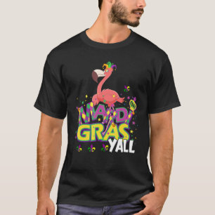 Funny Flamingo Jester Hat Mask Beads It S Mardi Gr T-Shirt