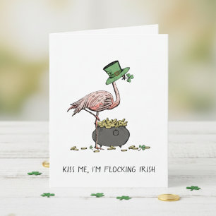 Funny Flamingo Kiss Me I'm Irish St Patrick's Day Card