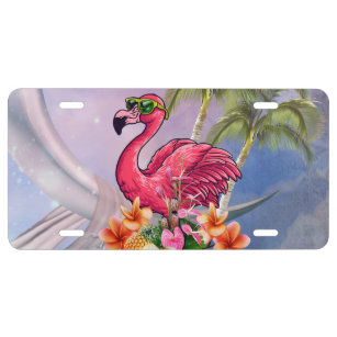 Funny flamingo license plate