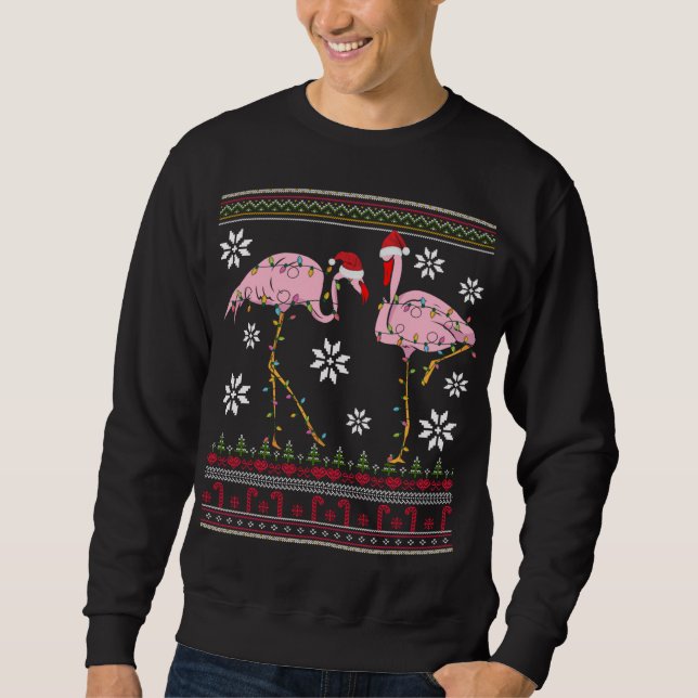 Funny Flamingo Lights Christmas Animals Birds Pink Sweatshirt (Front)