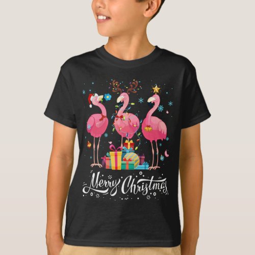 Funny Flamingo Lights Santa Hat Sweater Xmas Tree 