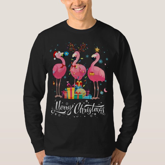 Funny Flamingo Lights Santa Hat Sweater Xmas Tree  (Front)