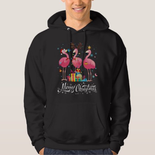 Funny Flamingo Lights Santa Hat Sweater Xmas Tree 