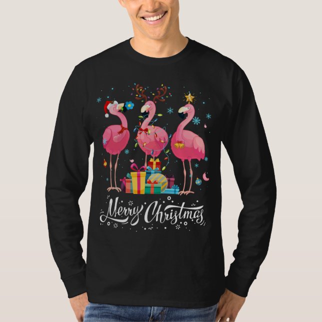 Funny Flamingo Lights Santa Hat Sweater Xmas Tree  (Front)