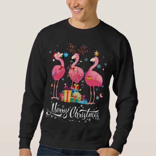 Funny Flamingo Lights Santa Hat Sweater Xmas Tree 