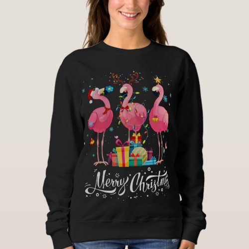 Funny Flamingo Lights Santa Hat Sweater Xmas Tree 