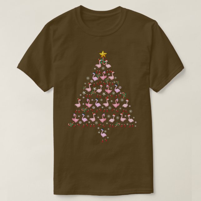 Funny Flamingo Lover Christmas Light Tree Pyjama T T-Shirt (Design Front)