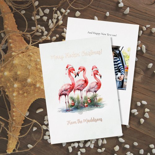 Funny Flamingo Merry Flockin Christmas  Foil Holiday Card