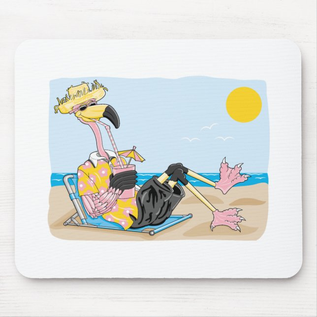 funny flamingo on vacation mouse pad (Front)