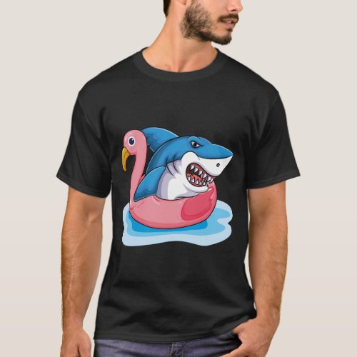 Funny Flamingo pool party with shark T_Shirt